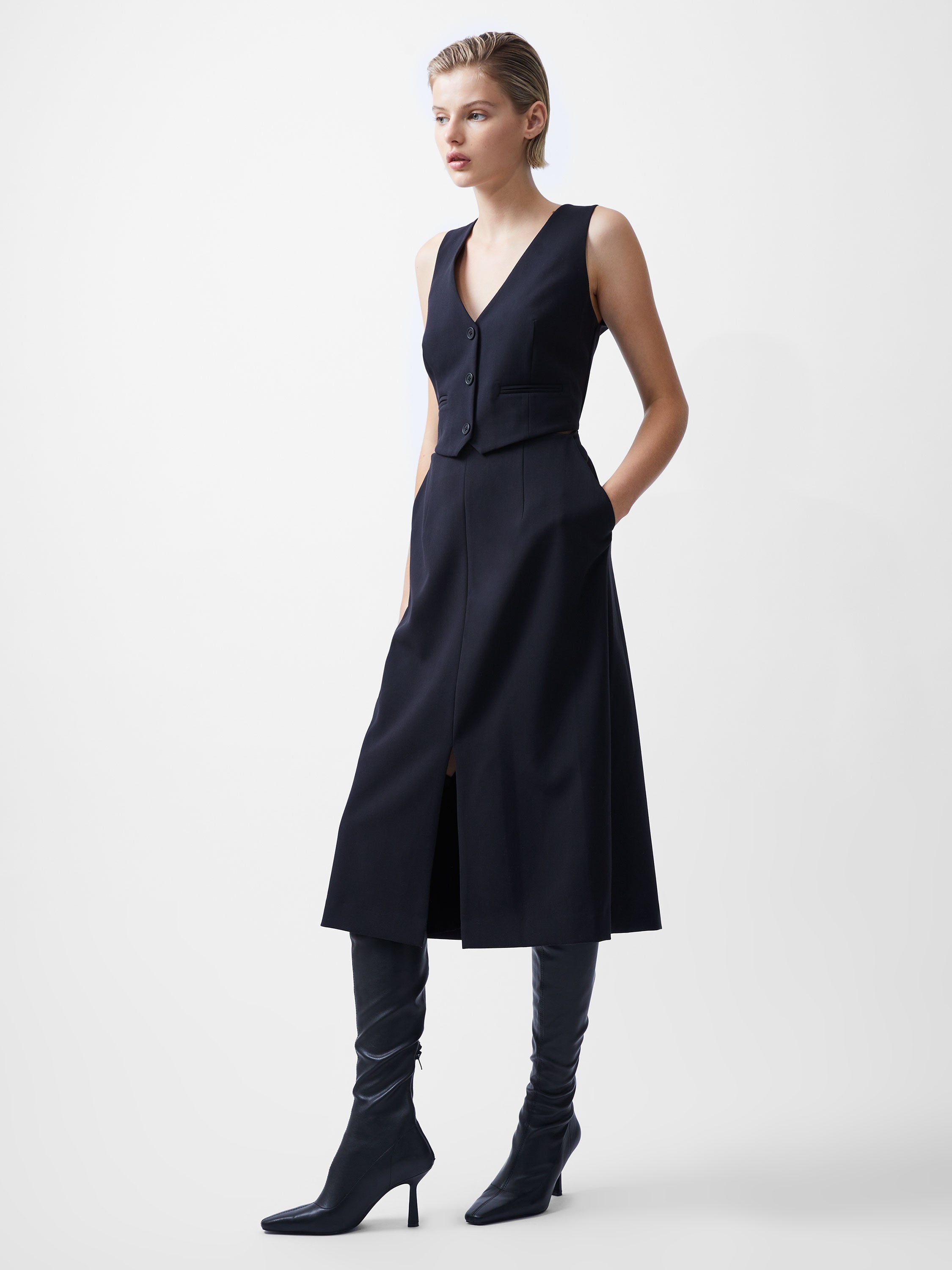Gemma Twill Waistcoat Dress Blackout French Connection UK