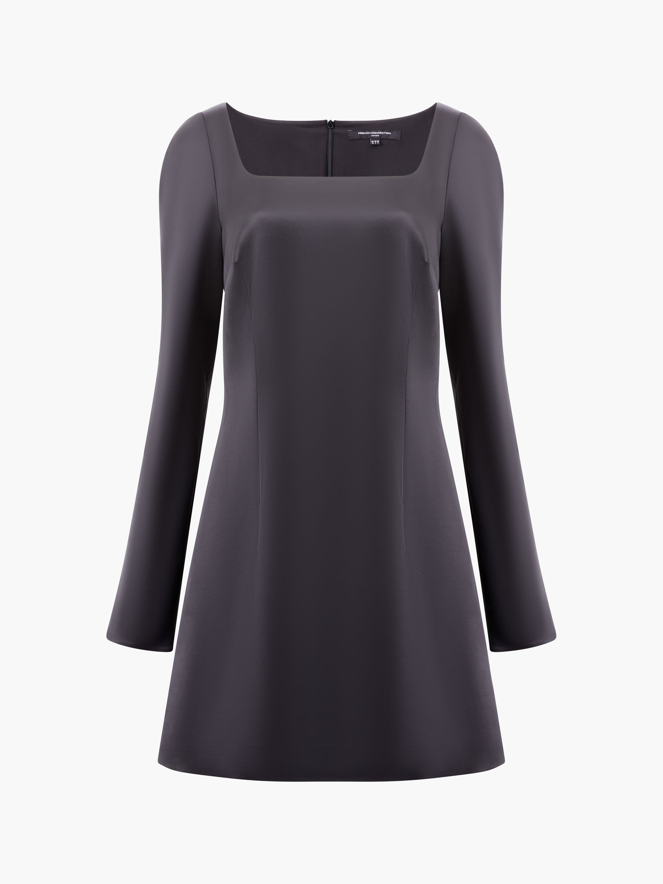 Structured Satin Long Sleeve Scoop Neck Mini Dress