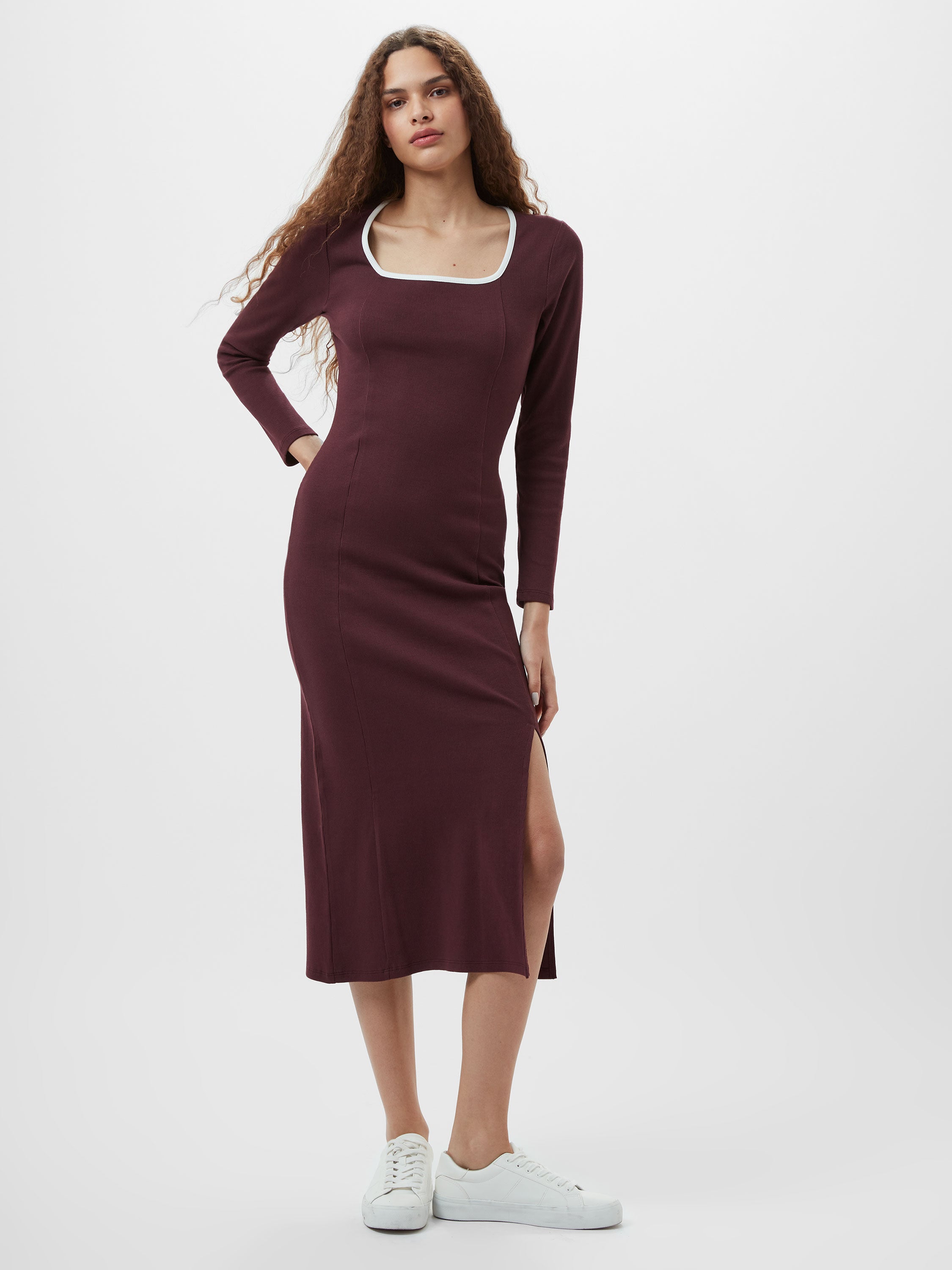 Rassia Rib Square Neck Midi Dress