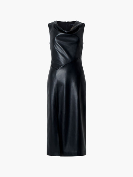 Elettra Recycled PU Cowl Neck Sleeveless Midi Dress Blackout