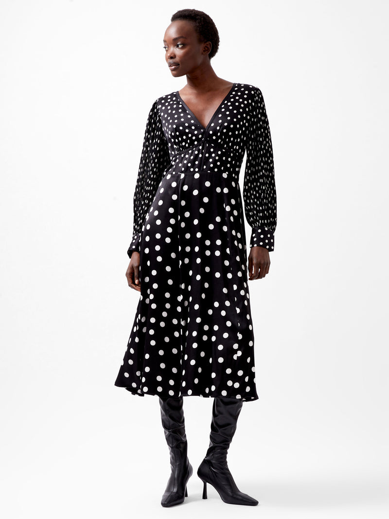 Polka dot satin dress online