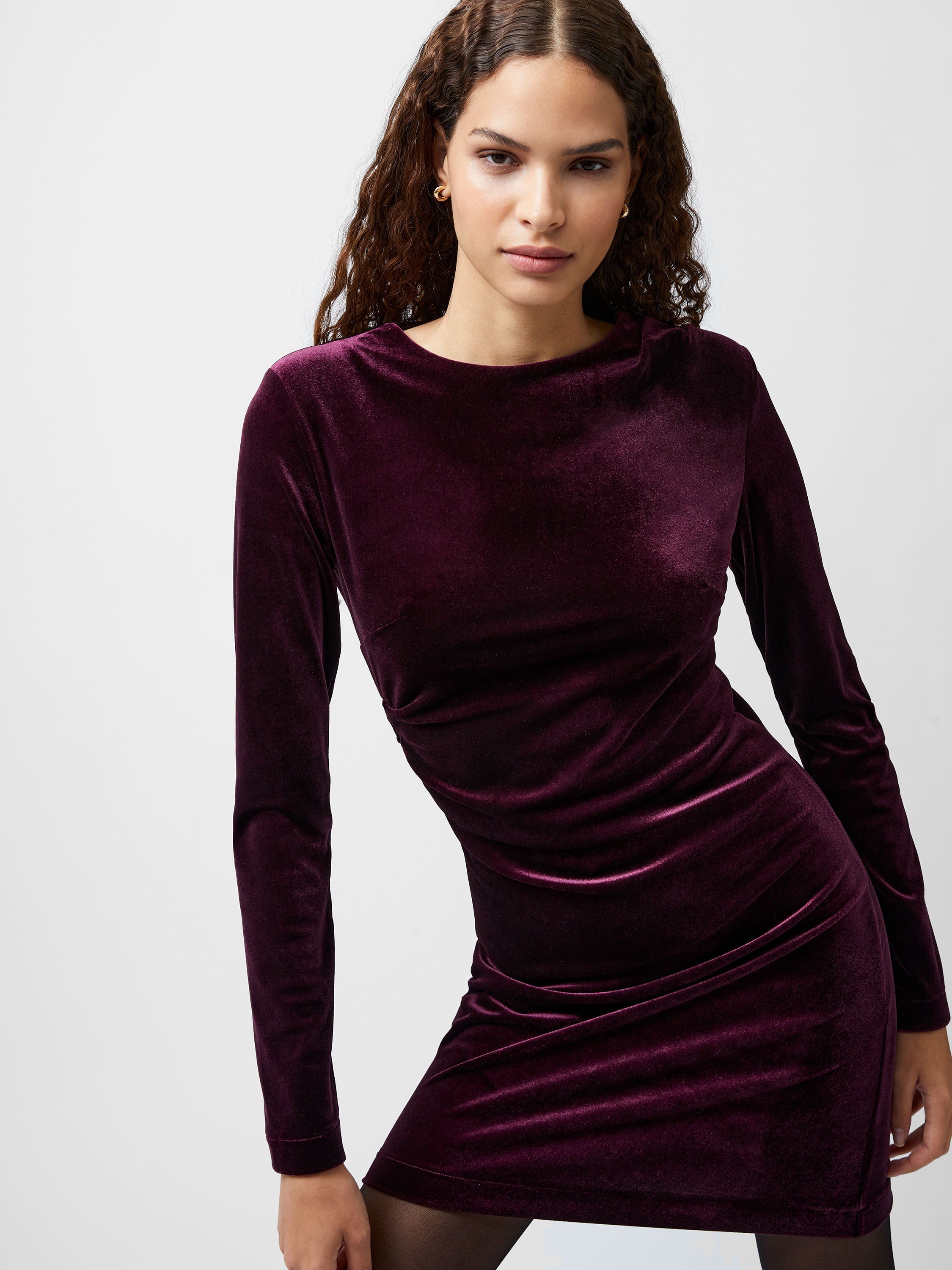 Viola Velvet Long Sleeve Bodycon Mini Dress - Main Image
