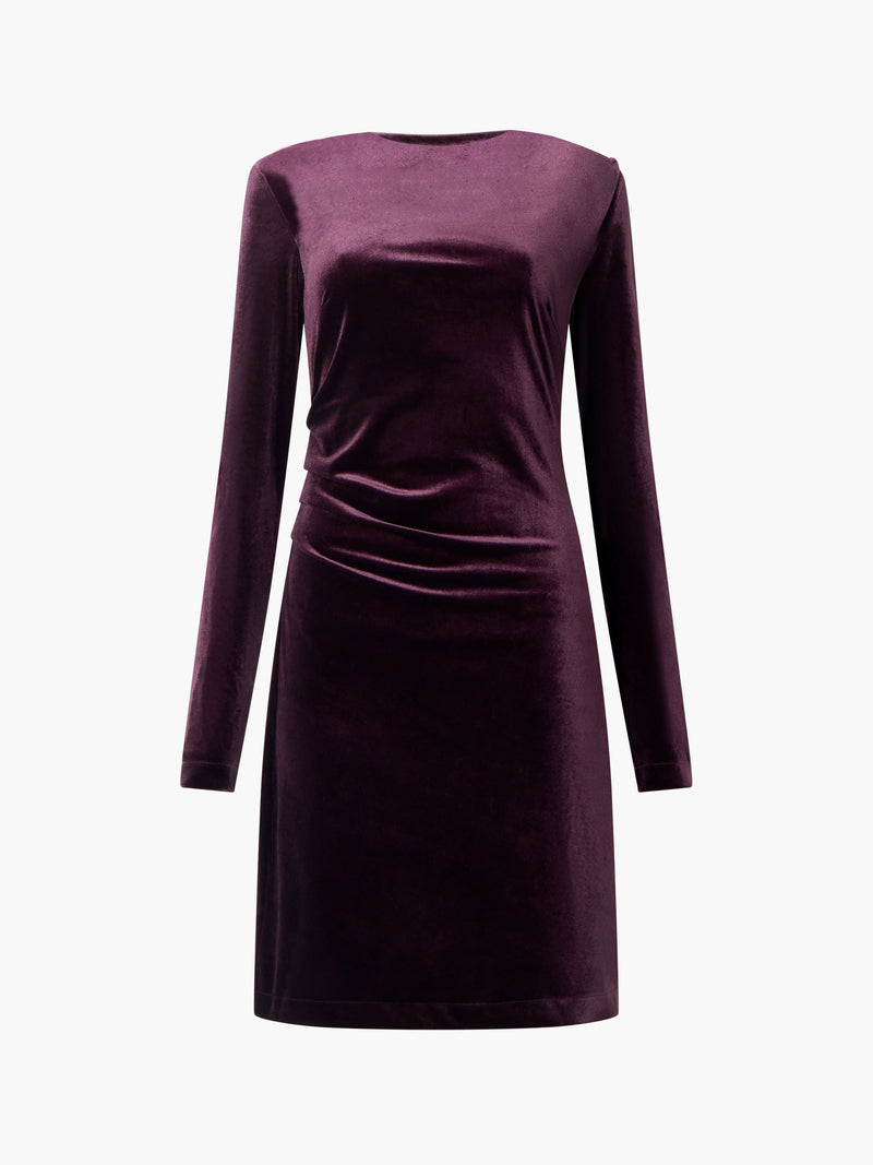 Viola Velvet Long Sleeve Bodycon Mini Dress Burgundy Red French Connection UK