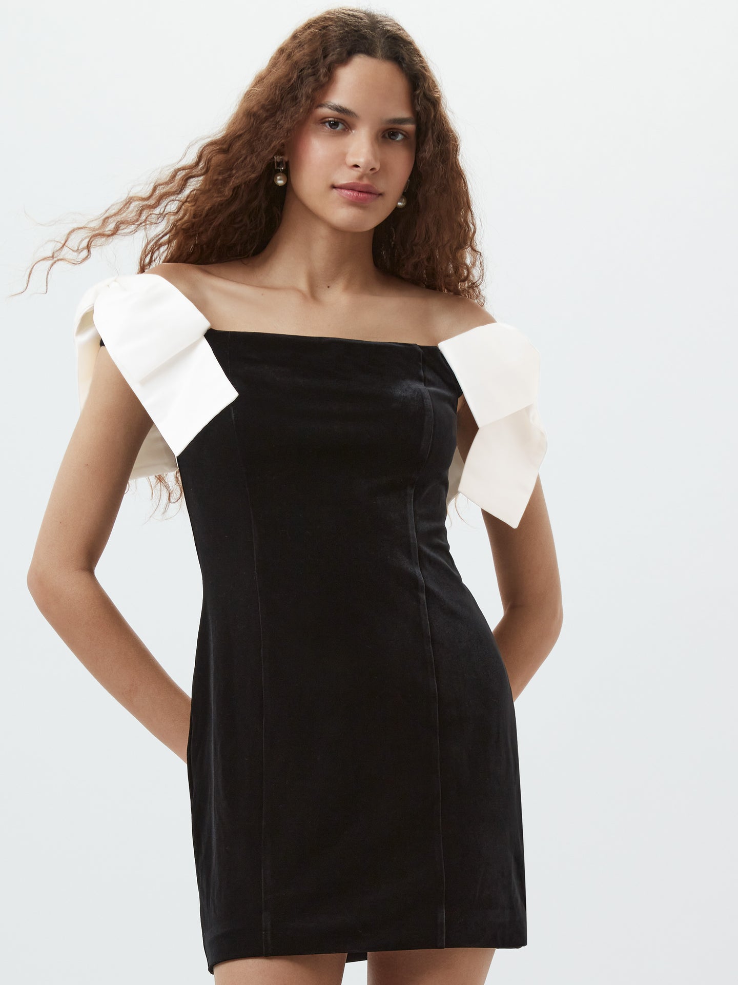 Kerry | Black Lace Bandeau Mini Dress With Bow-Detail