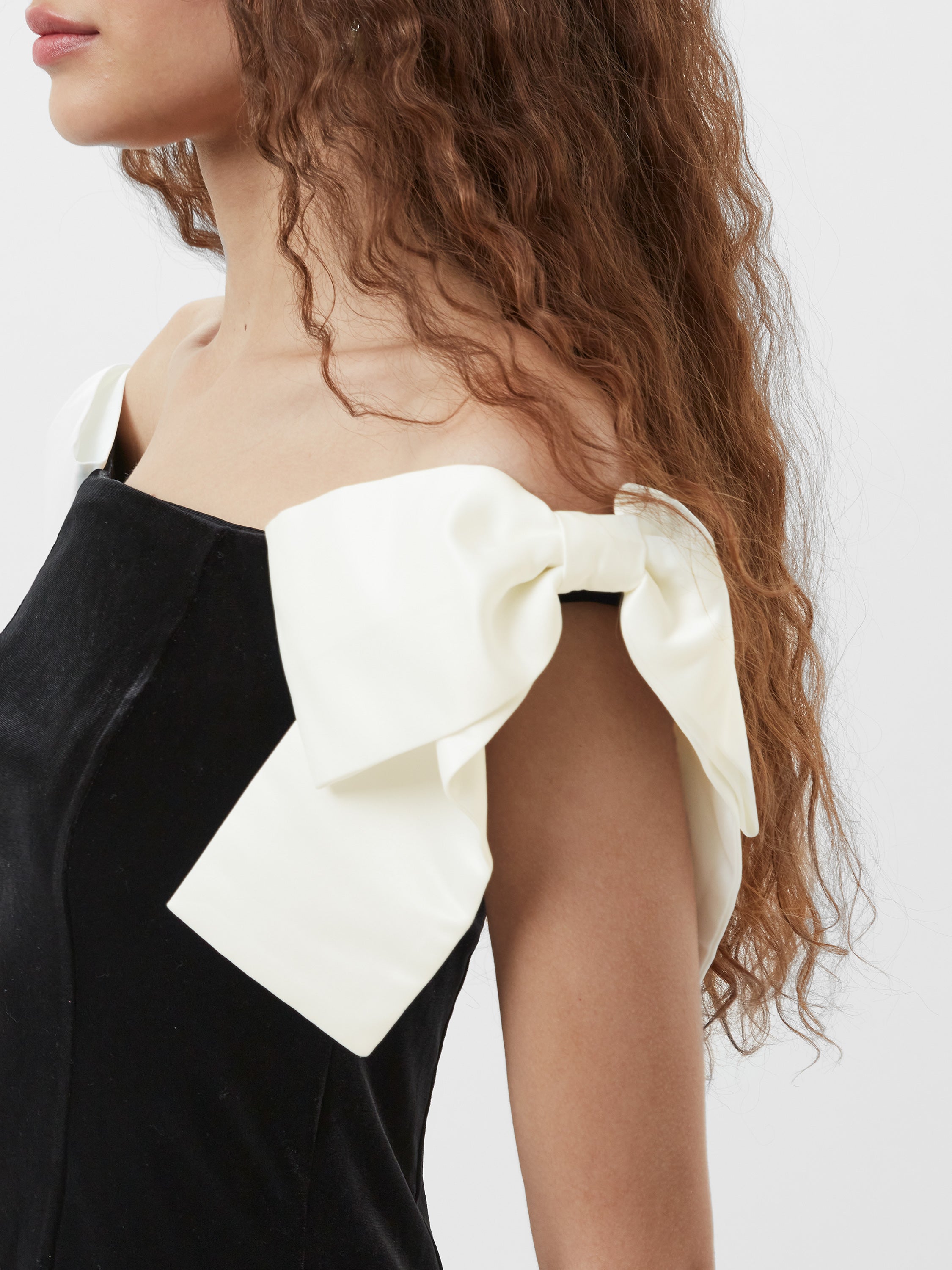 Velvet Carey Satin Bow Mini DressBlack/Porcelain Cream