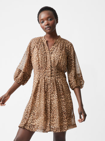 Leopard Print Pleat Waist Mini Dress