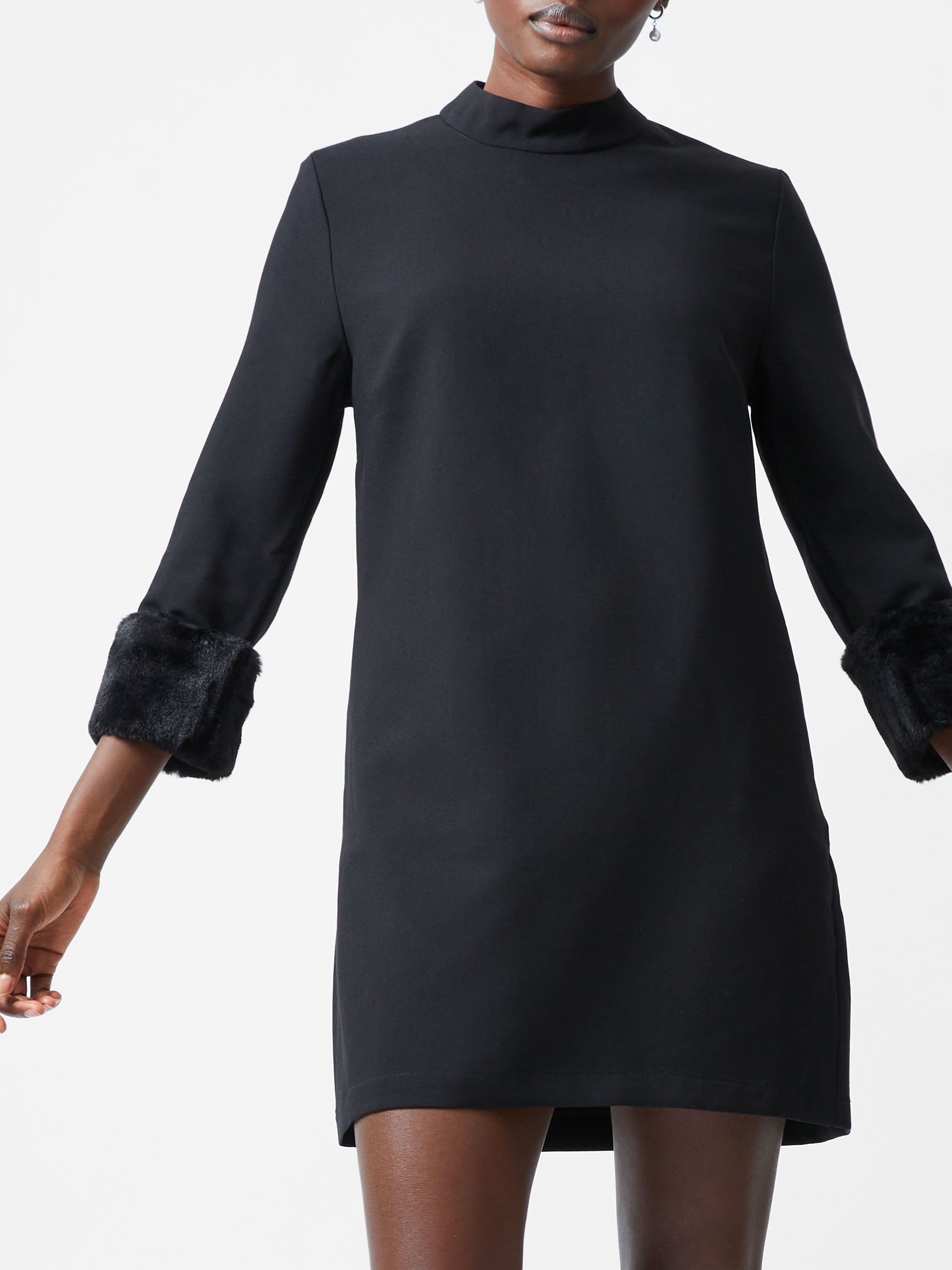 Luxe Faux Fur Three Quarter Sleeve Cuffs Mini Dress