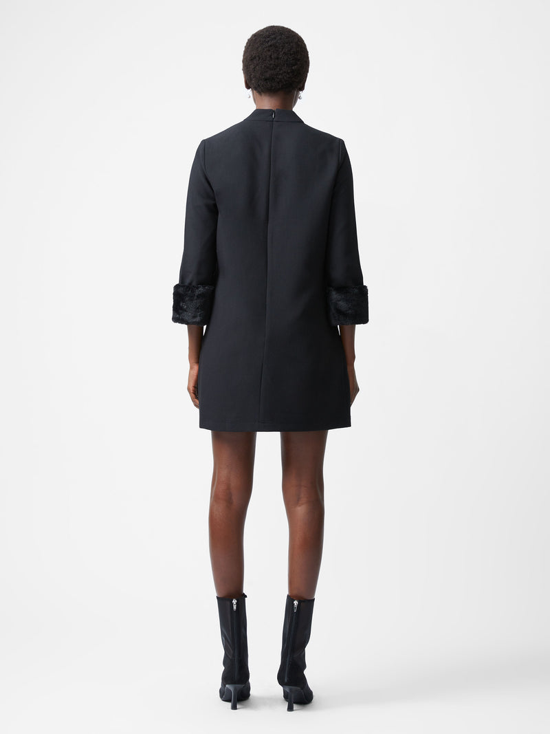 Luxe Faux Fur Three Quarter Sleeve Cuffs Mini Dress