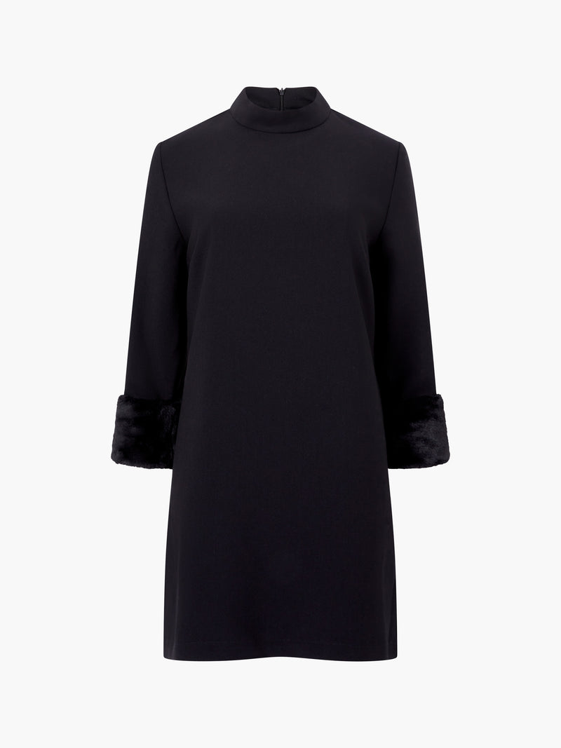 Luxe Faux Fur Three Quarter Sleeve Cuffs Mini Dress
