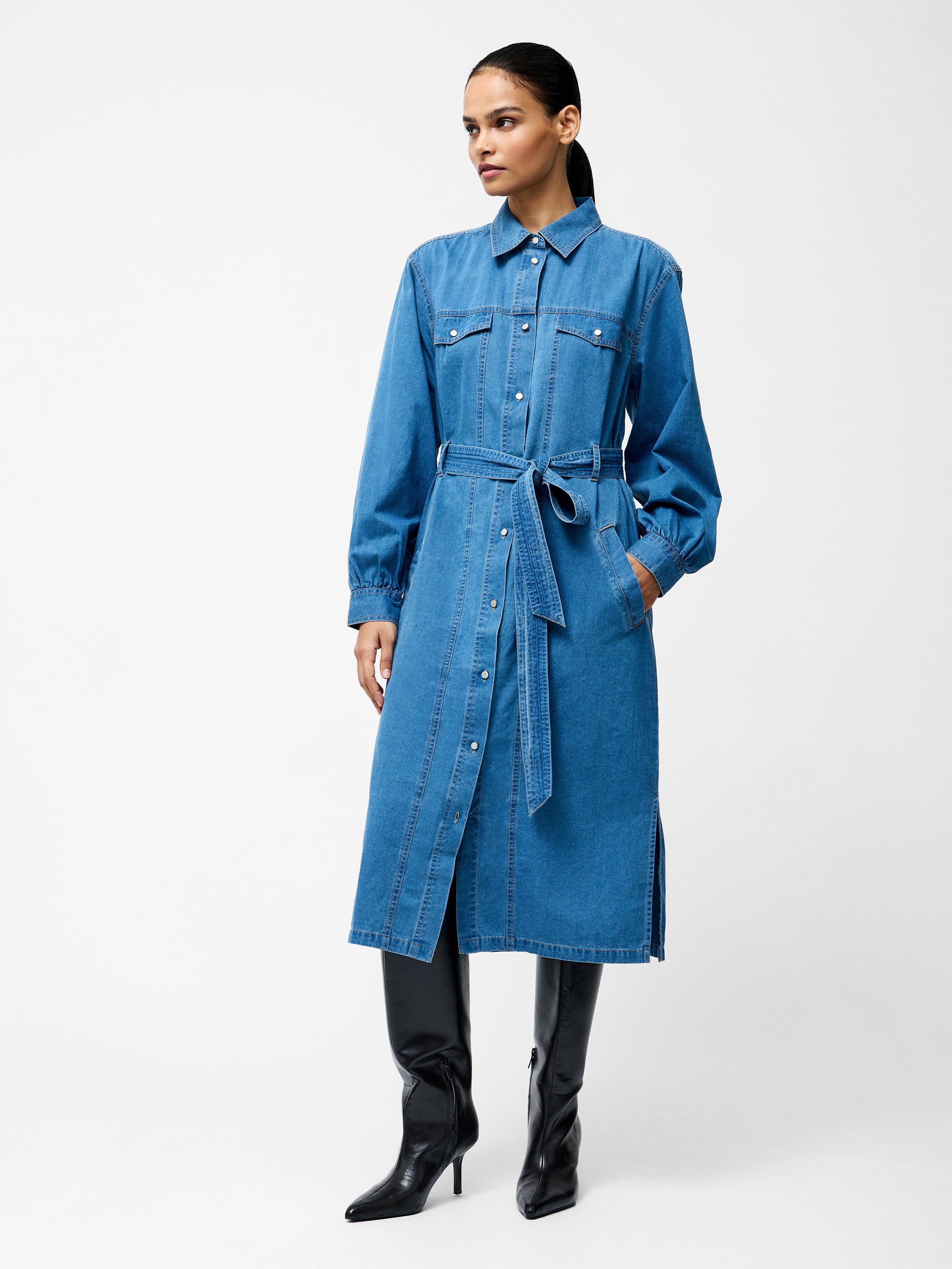 french connection denim shirt dress Chambray Denim Button Through Shirt Dress Mid Wash