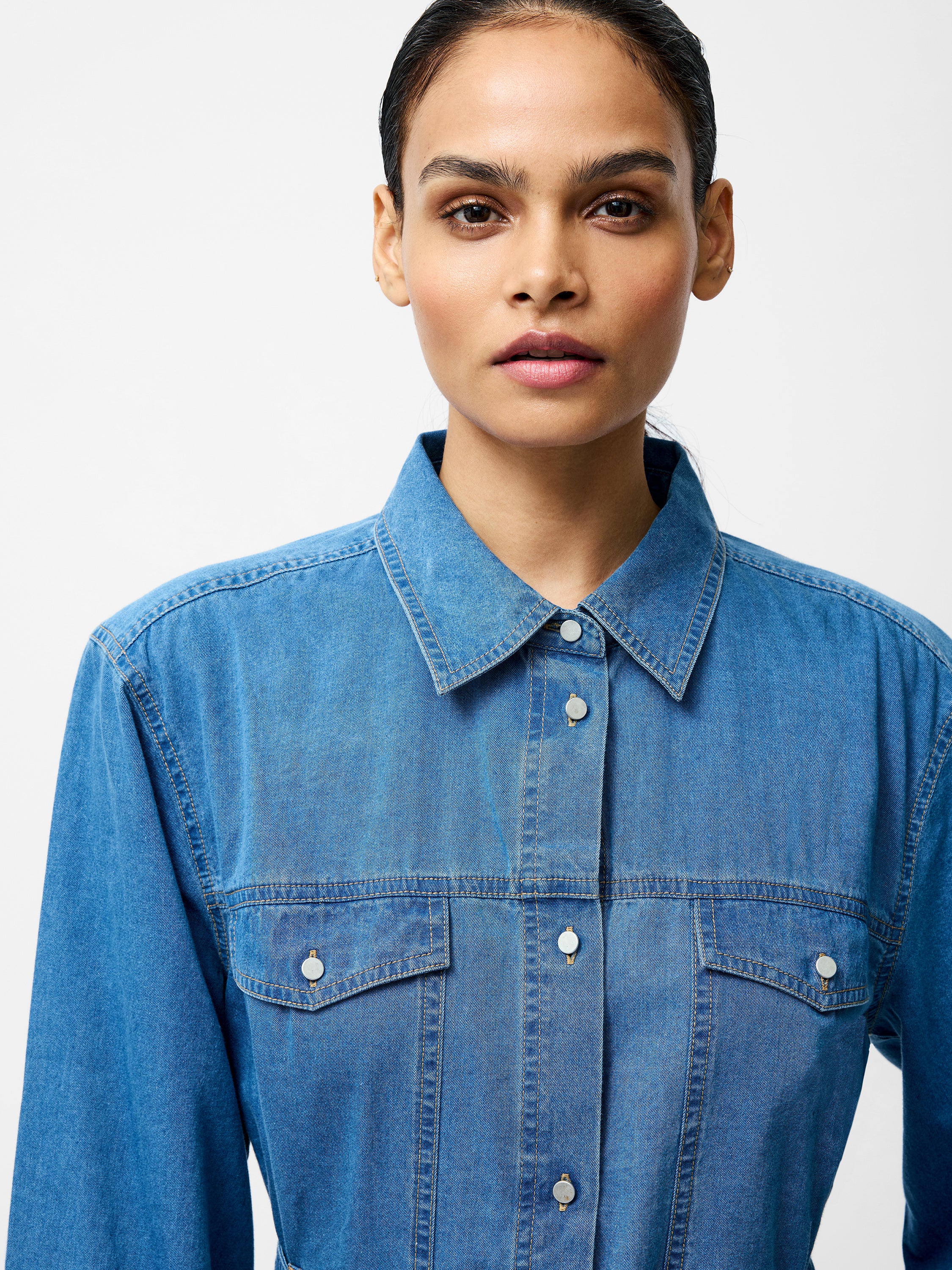 Zaves Chambray Denim Midi Dress