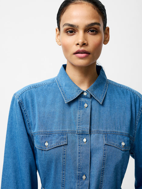 Zaves Chambray Denim Midi Dress