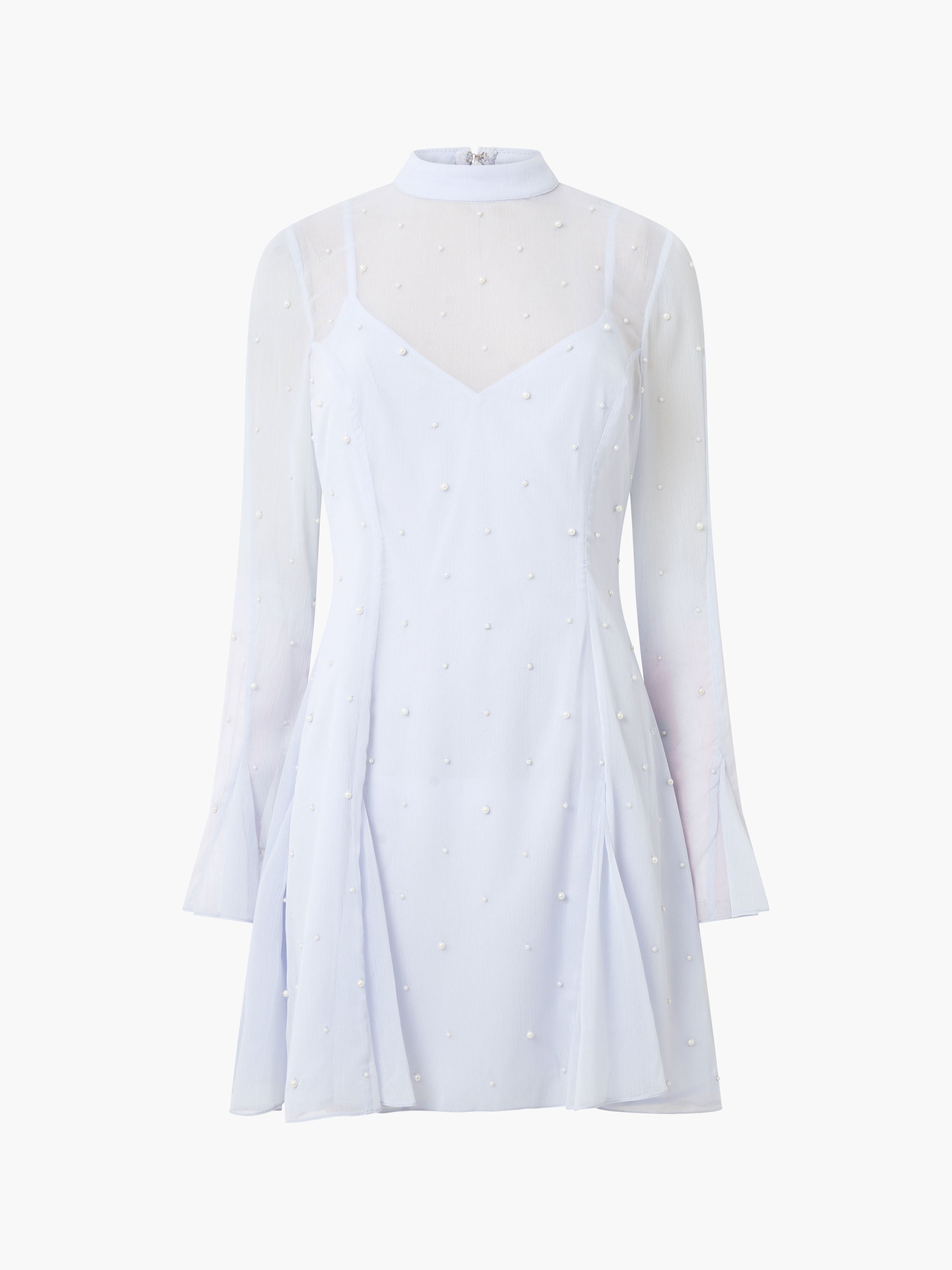 Elizabeth Chiffon Faux Pearl Mini Dress