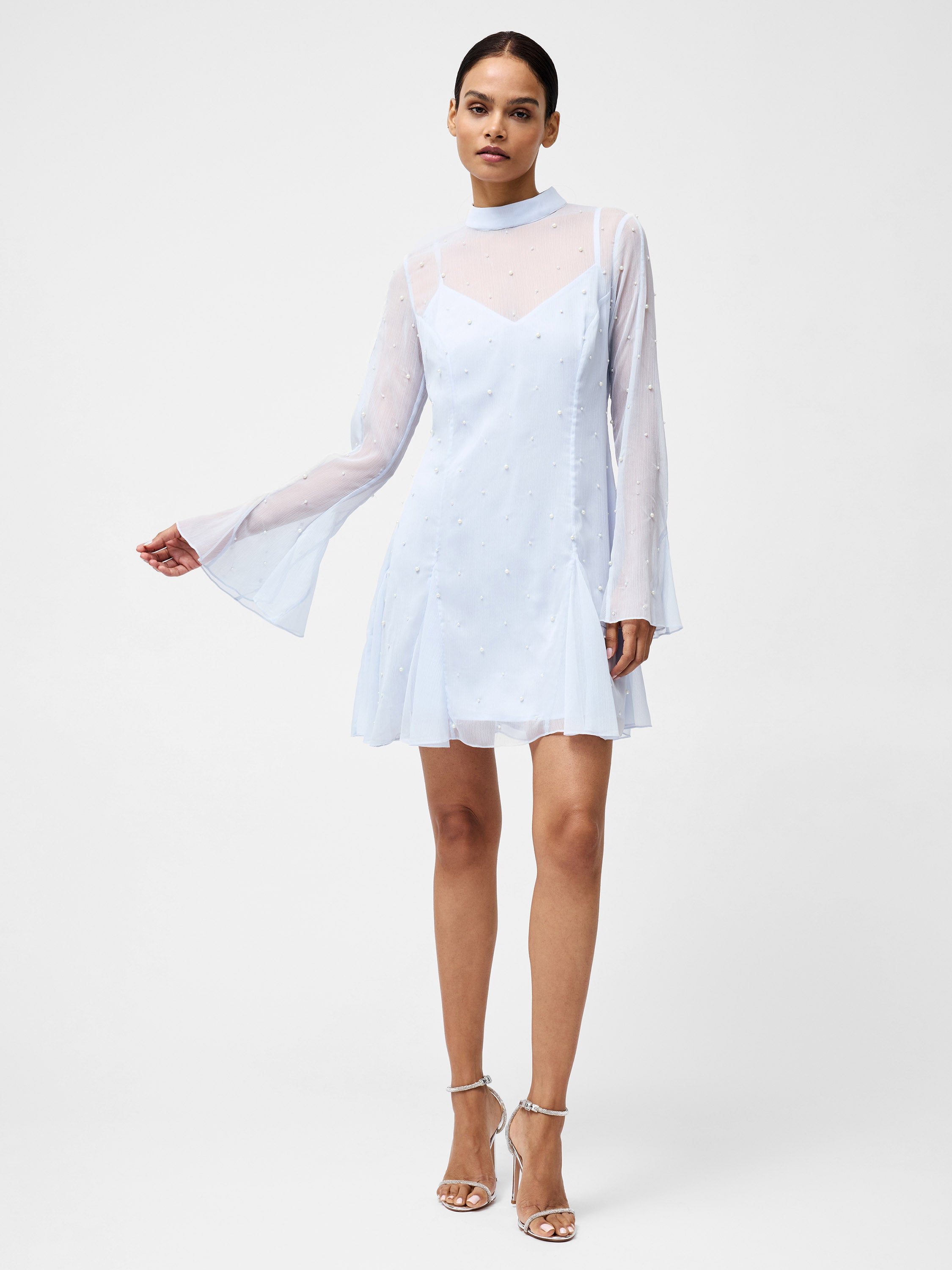 Elizabeth Chiffon Faux Pearl Mini Dress