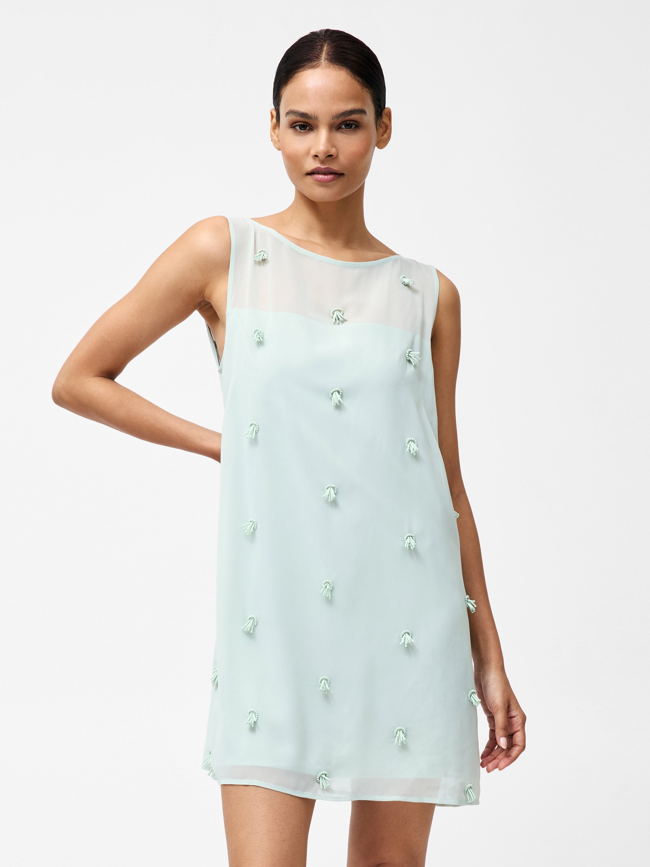 green emerald velvet dress Cameron Embellished Shift Dress Sea Mist Green