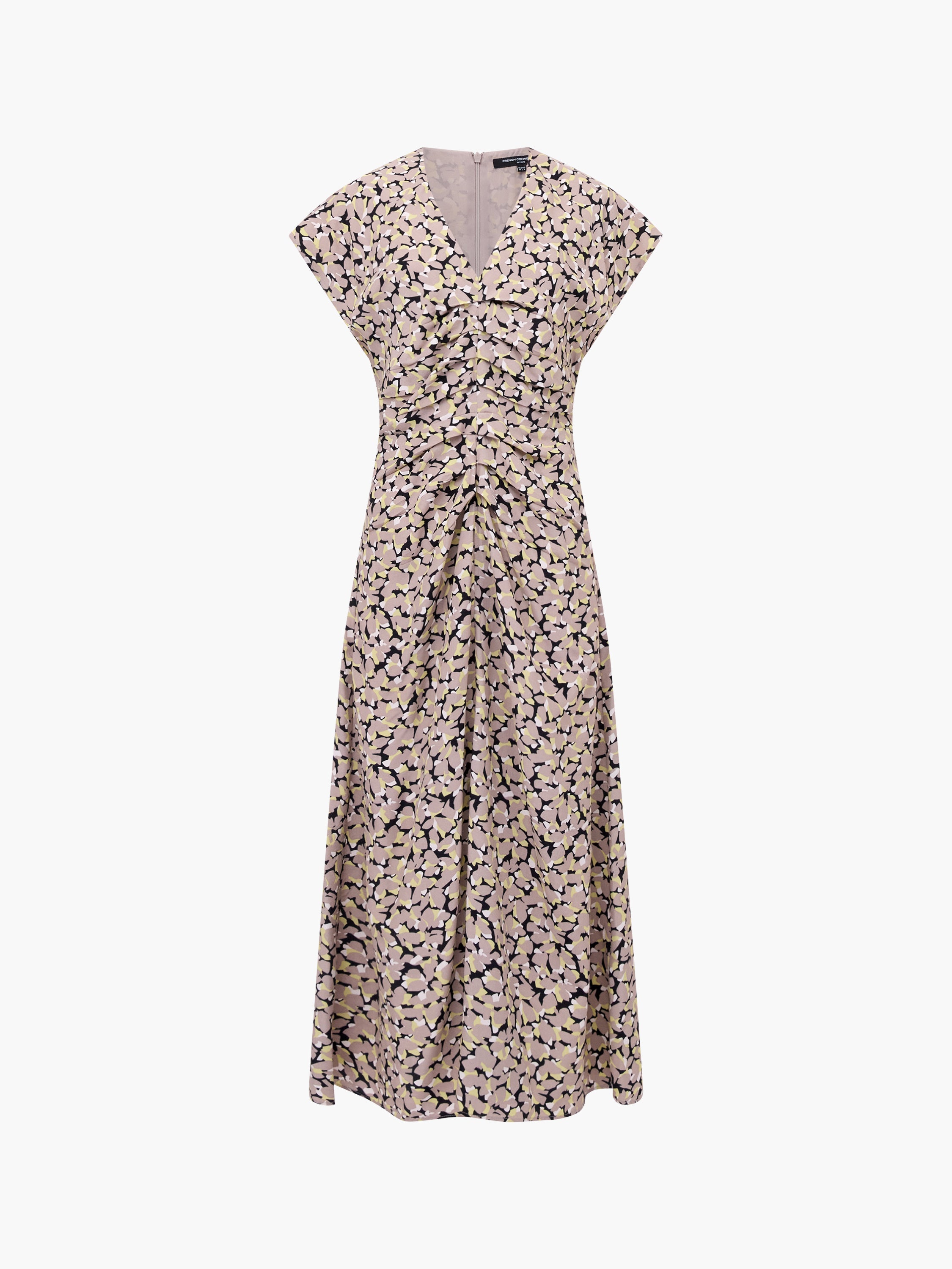 Lillian Eco Draped Front Midi Dress Golden Olive Khaki | French Connection  UK