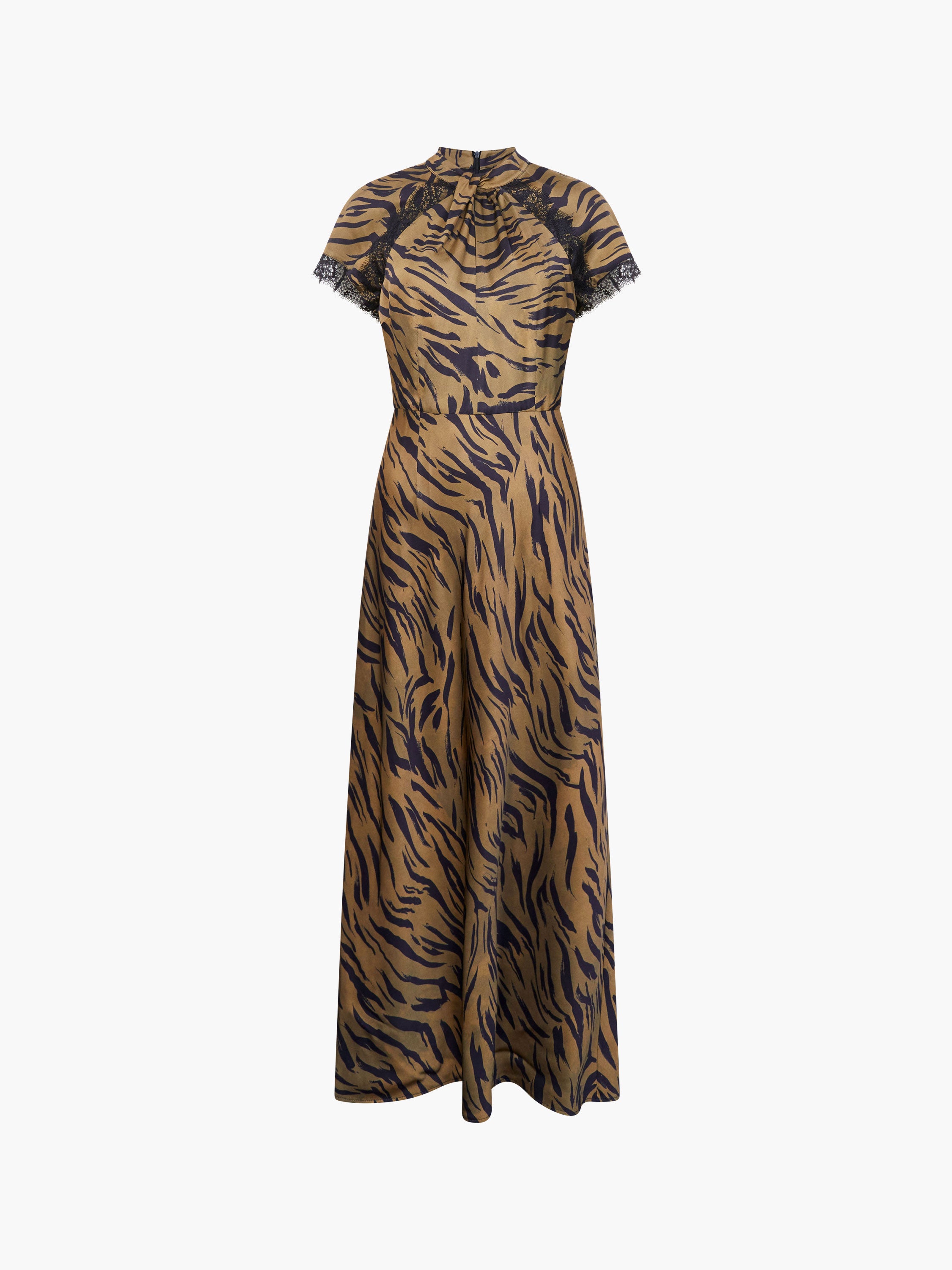 Adeline Ennis Eco Satin Lace Trim Dress Golden Olive Khaki