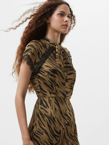 Adeline Ennis Eco Satin Lace Trim Dress