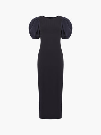 Sasia Ribbed Puff Sleeve Midi Dress