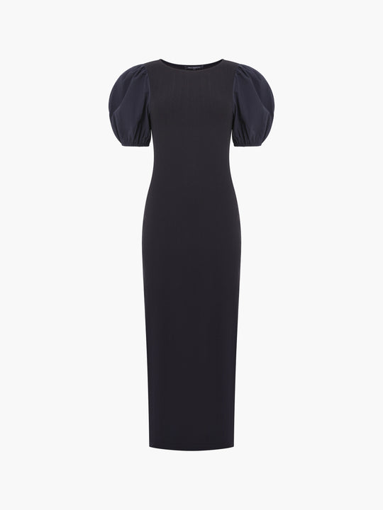Sasia Ribbed Puff Sleeve Midi Dress