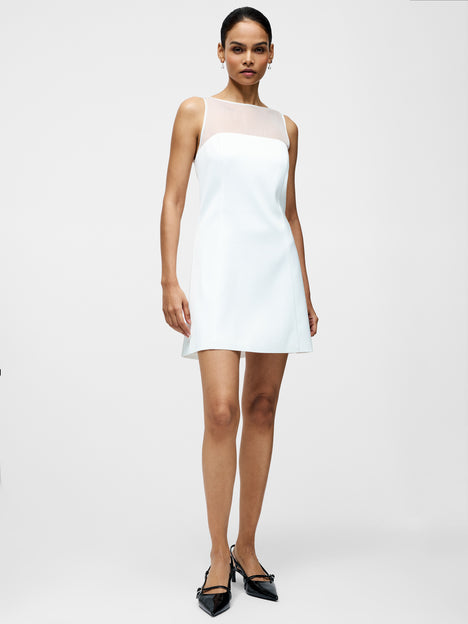 Carey Satin Slash Neck Chiffon Mini Dress