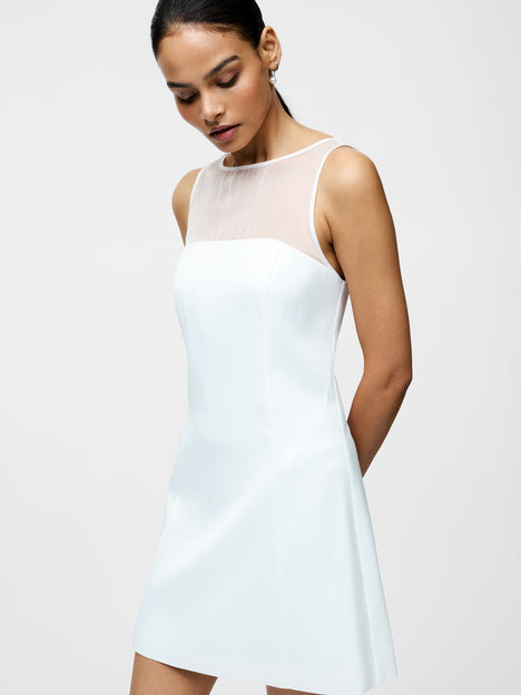 Carey Satin Slash Neck Chiffon Mini Dress