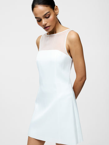 Carey Satin Slash Neck Chiffon Mini Dress