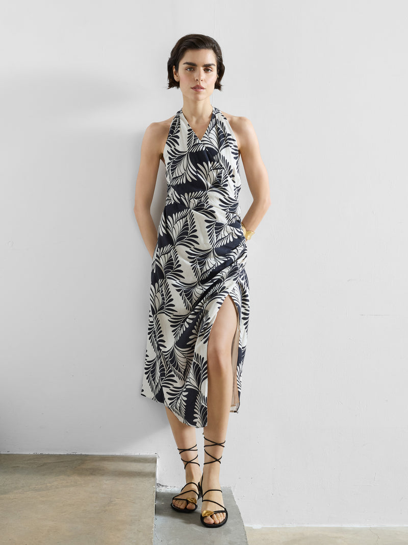 Ariette Linen Blend Crossover Midi Dress