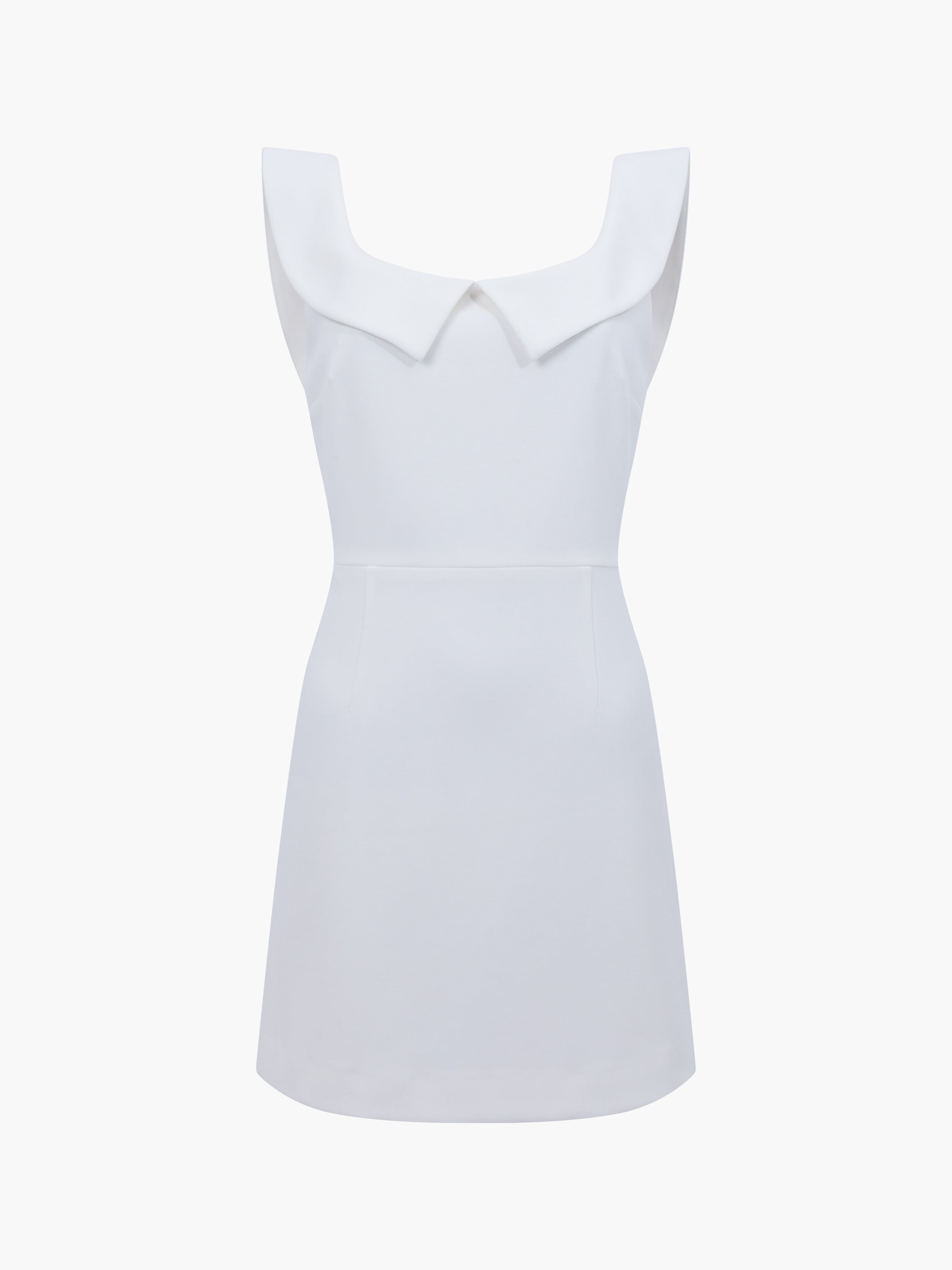 【SINOON】 COLLAR MINI DRESS (WHITE) Sloane Mini Dress - Mandarin Collar Pleated Bodice Tiered