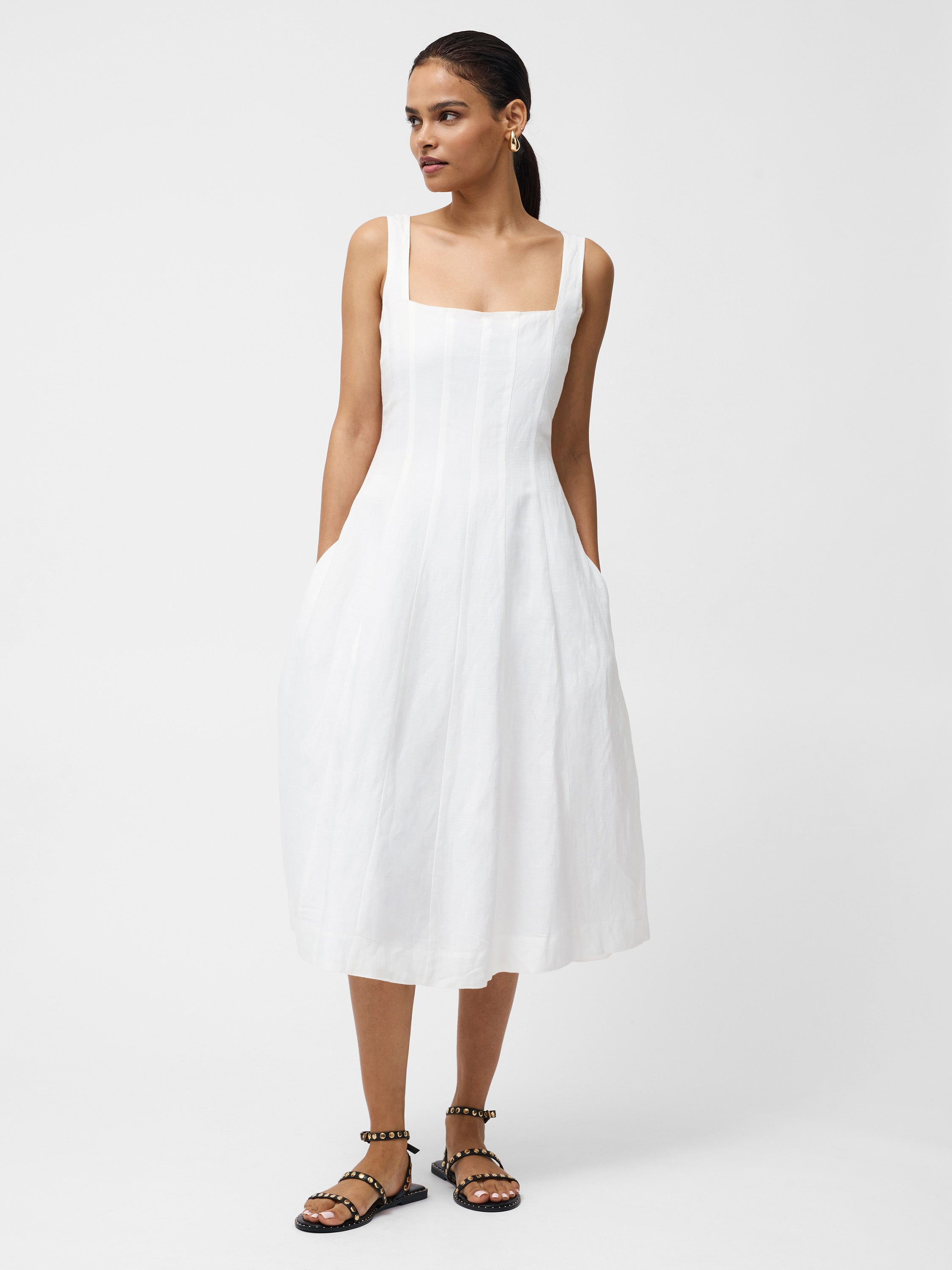 Birdie Linen Square Neck Dress