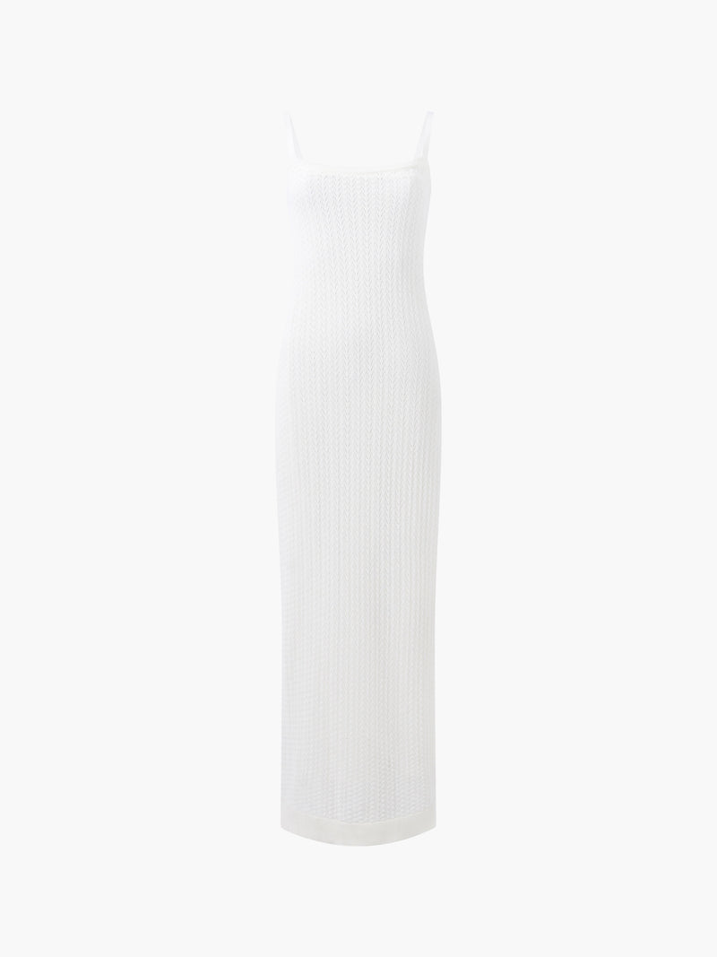 Cotton Blend Pointelle Knit Midi Dress