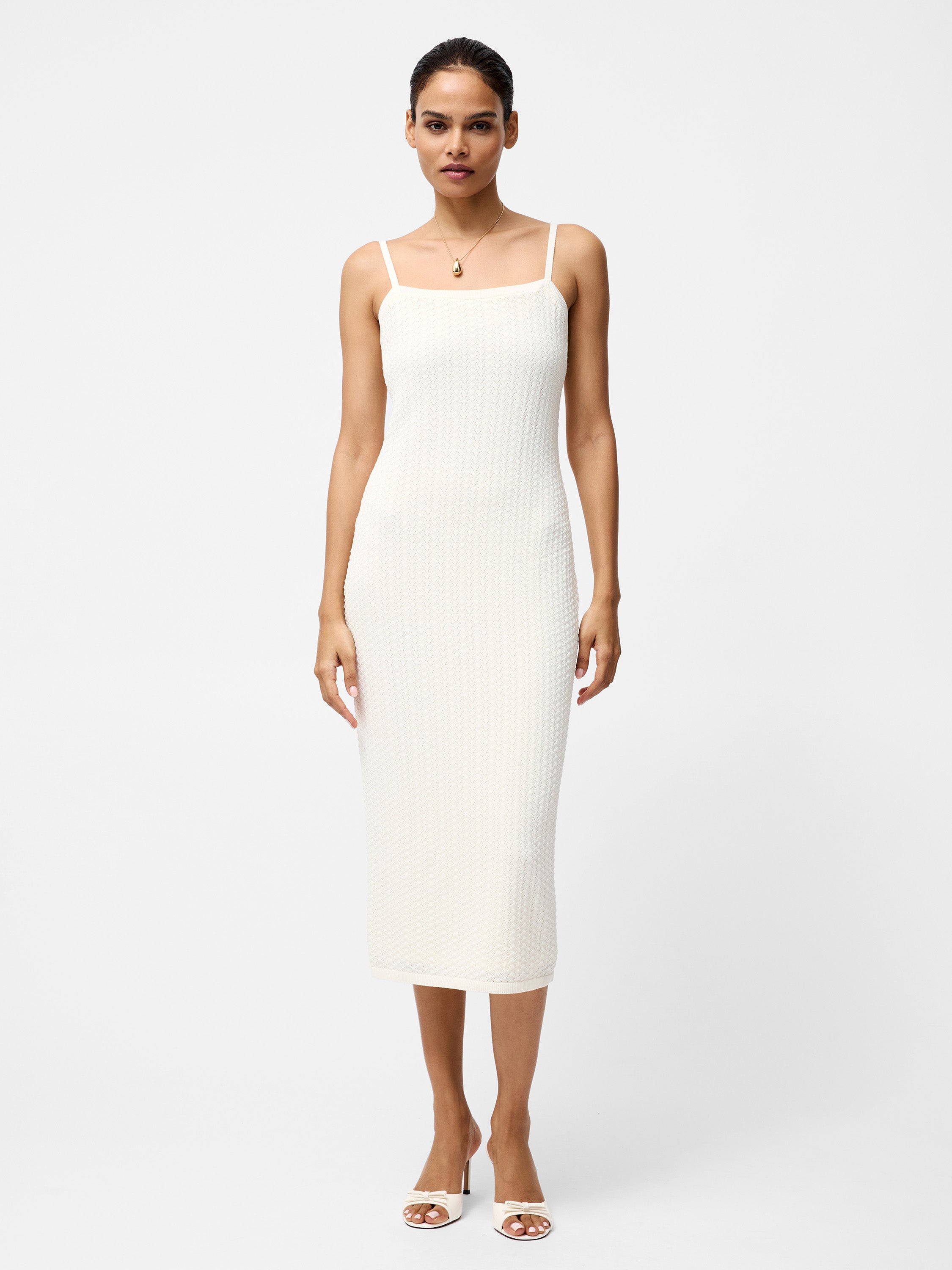 Cotton Blend Pointelle Knit Midi Dress