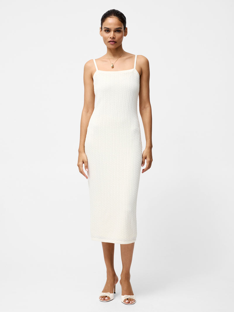 Cotton Blend Pointelle Knit Midi Dress