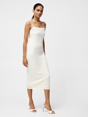 Cotton Blend Pointelle Knit Midi Dress