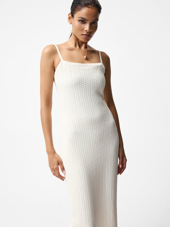 Cotton Blend Pointelle Knit Midi Dress