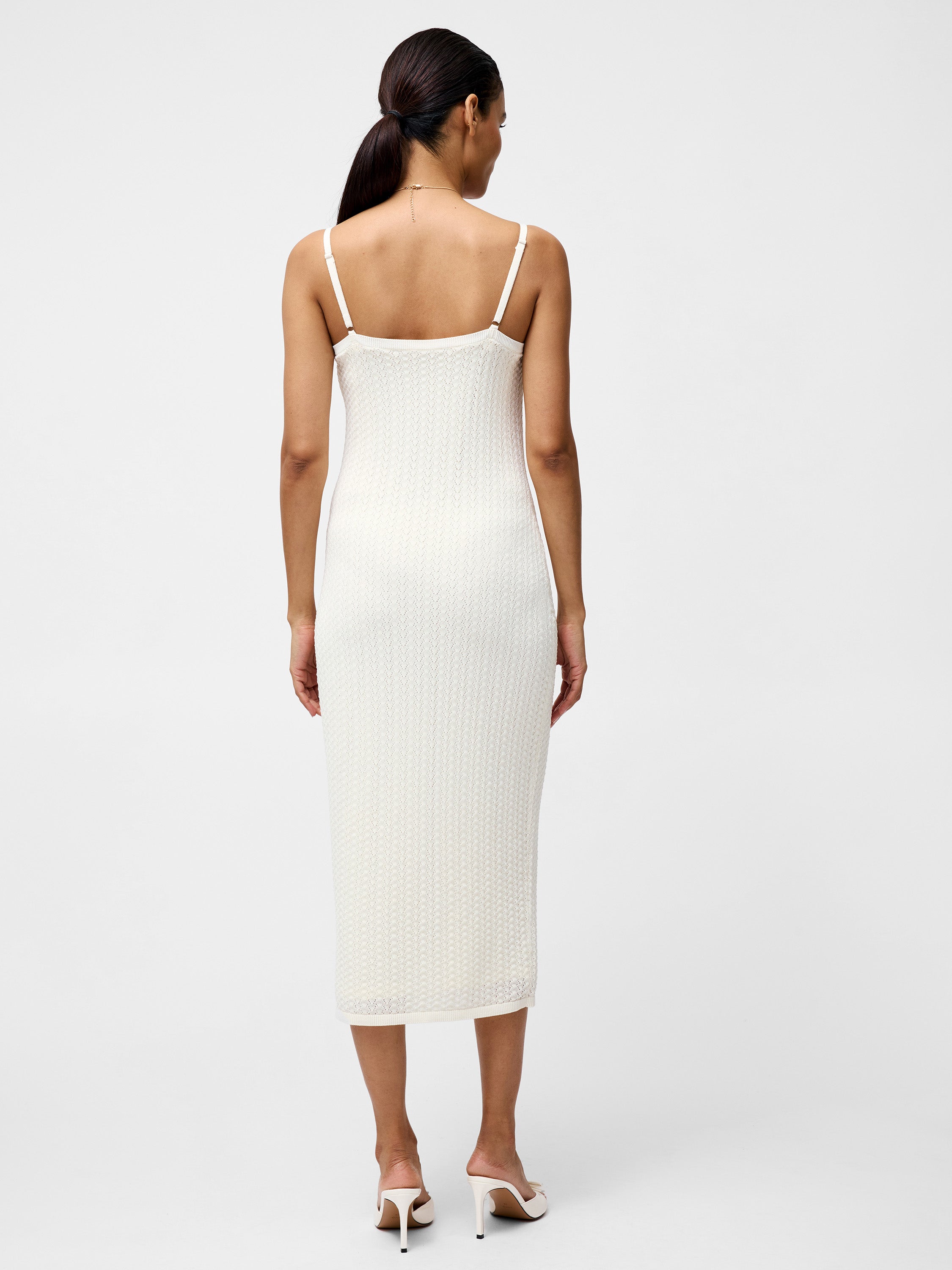 Cotton Blend Pointelle Knit Midi Dress
