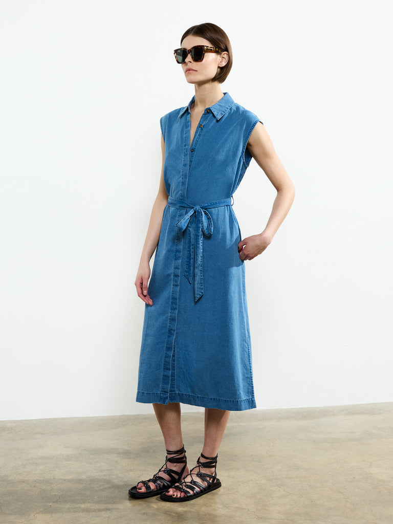 denim dress no buttons Talissa A-Line Maxi Denim Dress Blue