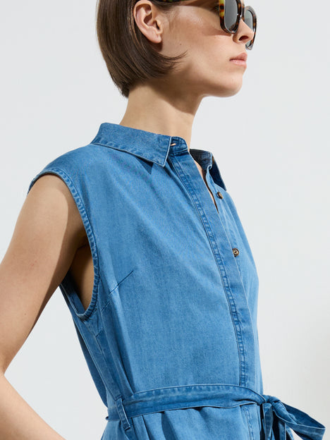 Zaves Chambray Denim Midi Dress