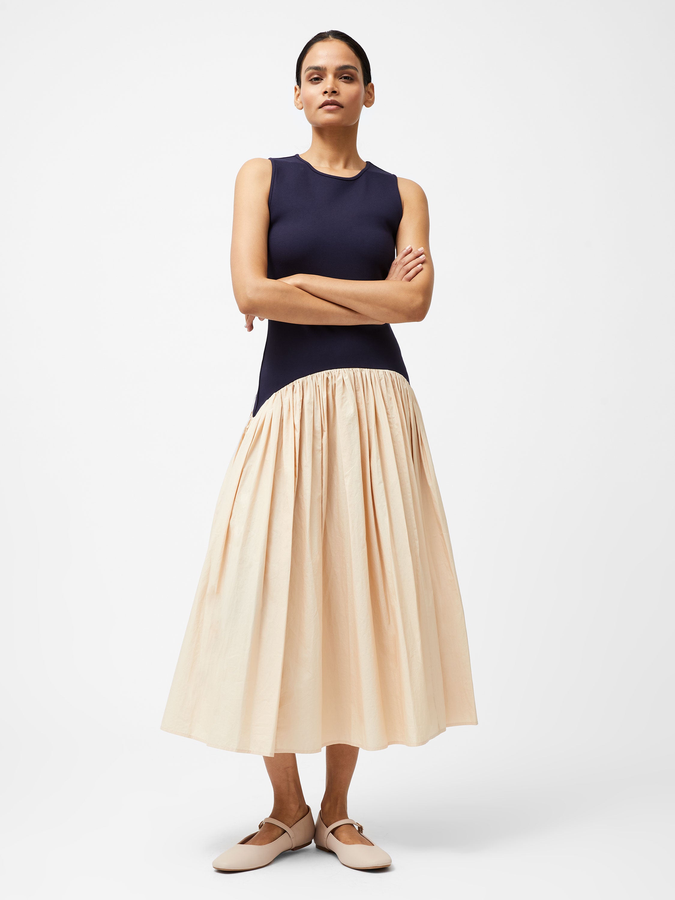 Kayle Jia Mix Drop Waist Midi Dress