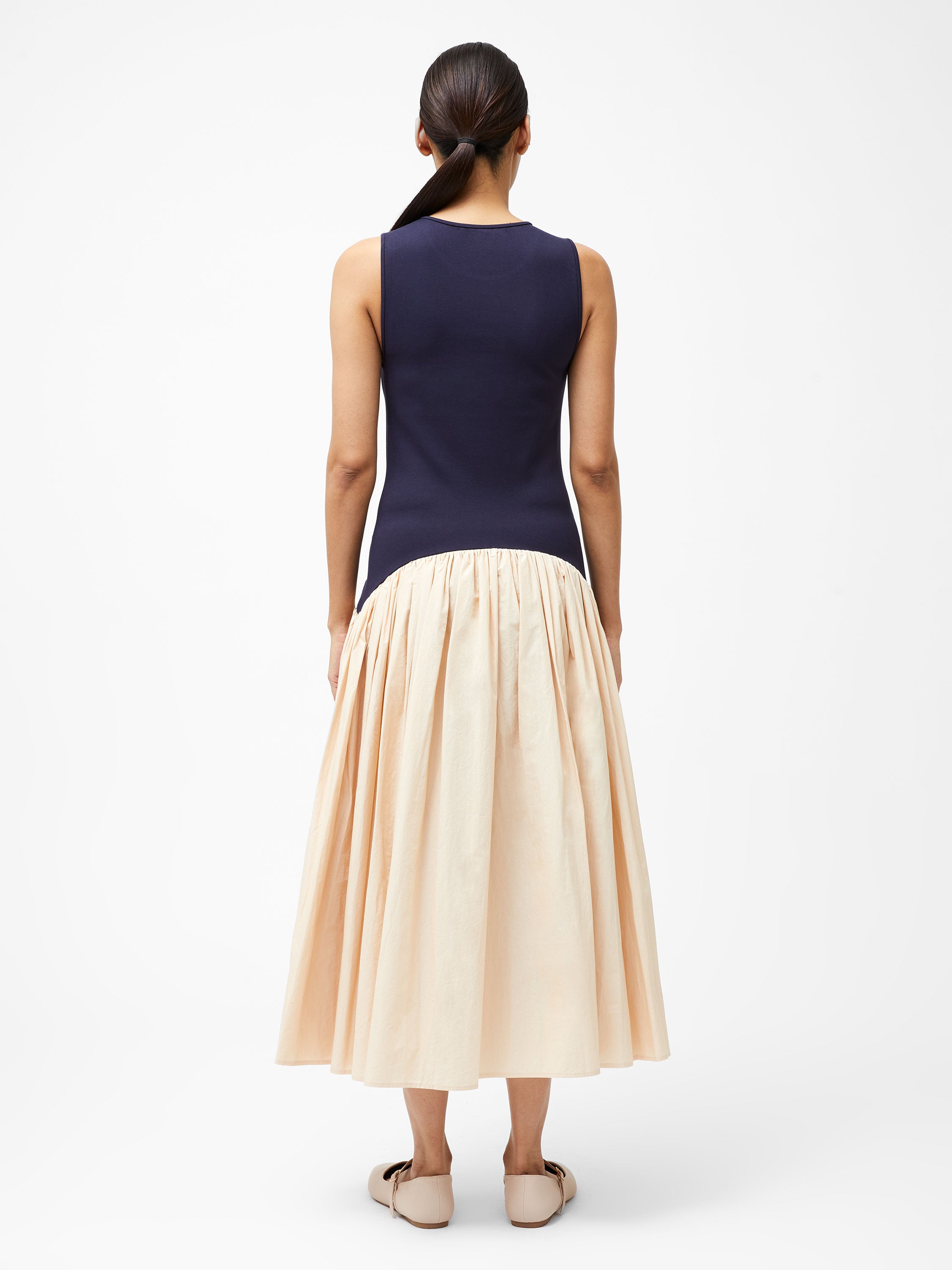Kayle Jia Mix Drop Waist Midi Dress