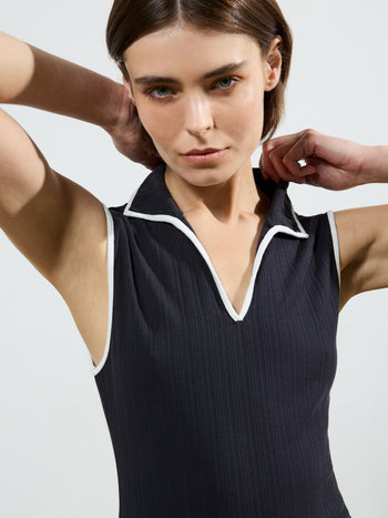 Sasia Rib Binding Collared Midi Dress