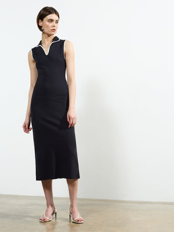 Sasia Rib Binding Collared Midi Dress