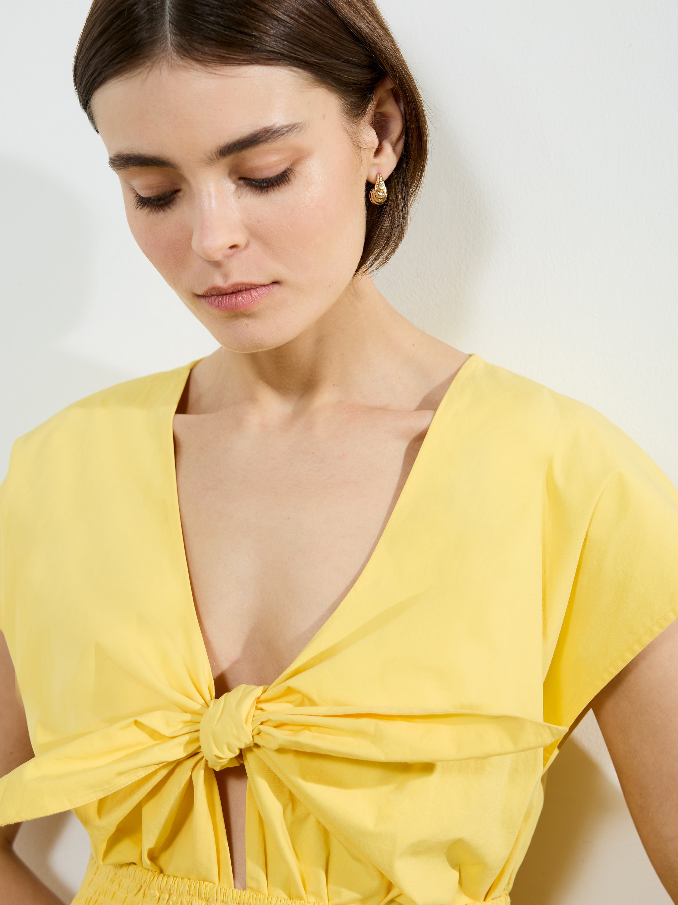 Barletta Poplin Tie Midi Dress Butter Yellow | French Connection UK