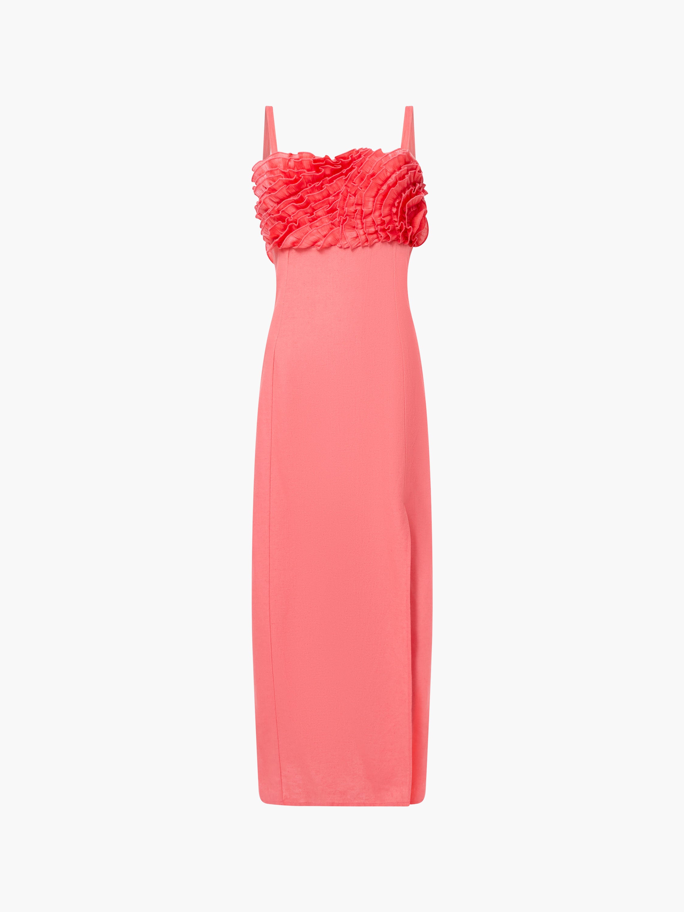 Ariette Ruffled Bust Midi Dress Raspberry Pink
