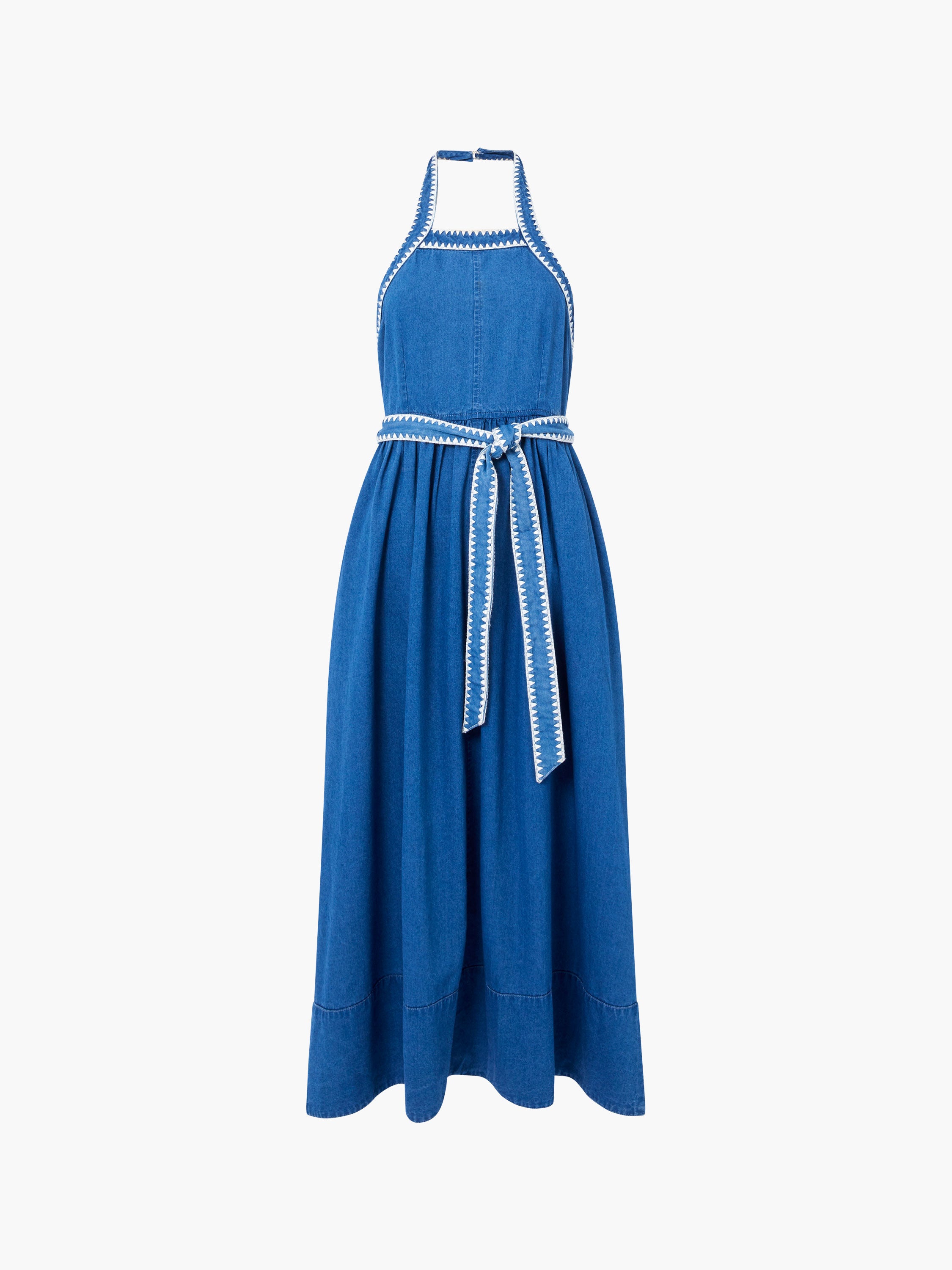 Zaves Chambray Denim Halterneck Midi Dress