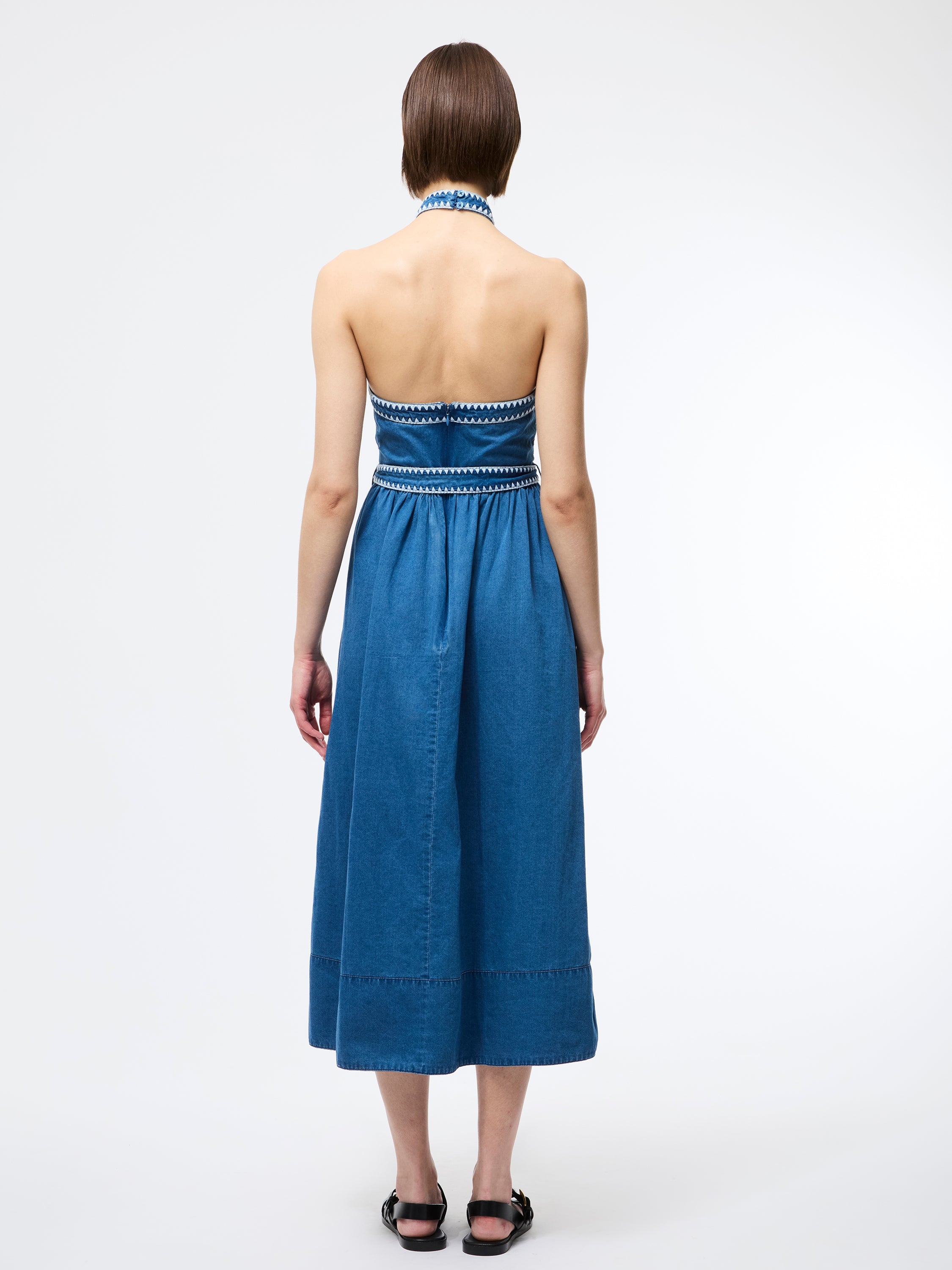 Zaves Chambray Denim Halterneck Midi Dress