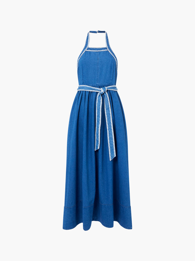 Zaves Chambray Denim Halterneck Midi Dress