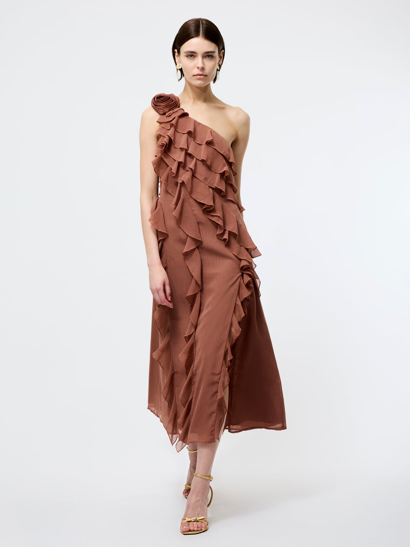 Oskar Georgette Ruffle Midi Dress