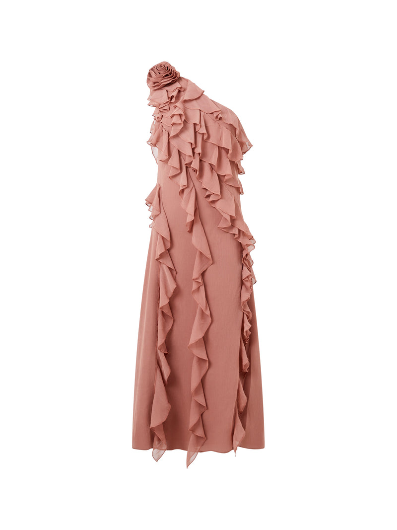 Oskar Georgette Ruffle Midi Dress