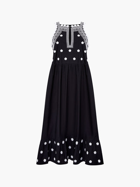 Devin Poplin Embroidered Midi Dress
